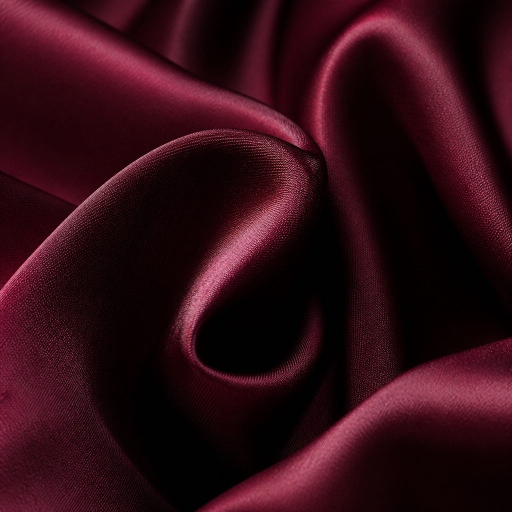 Macro texture of lustrous burgundy silk falling in soft folds